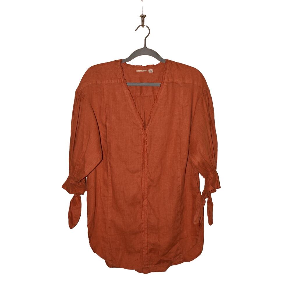HOLDING HORSES $98 Anthropologie Puff Sleeve Linen Tunic Orange XS - Picture 2 of 4